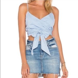 NWT Lovers + Friends Blue Wrap Tie Crop Tank Top